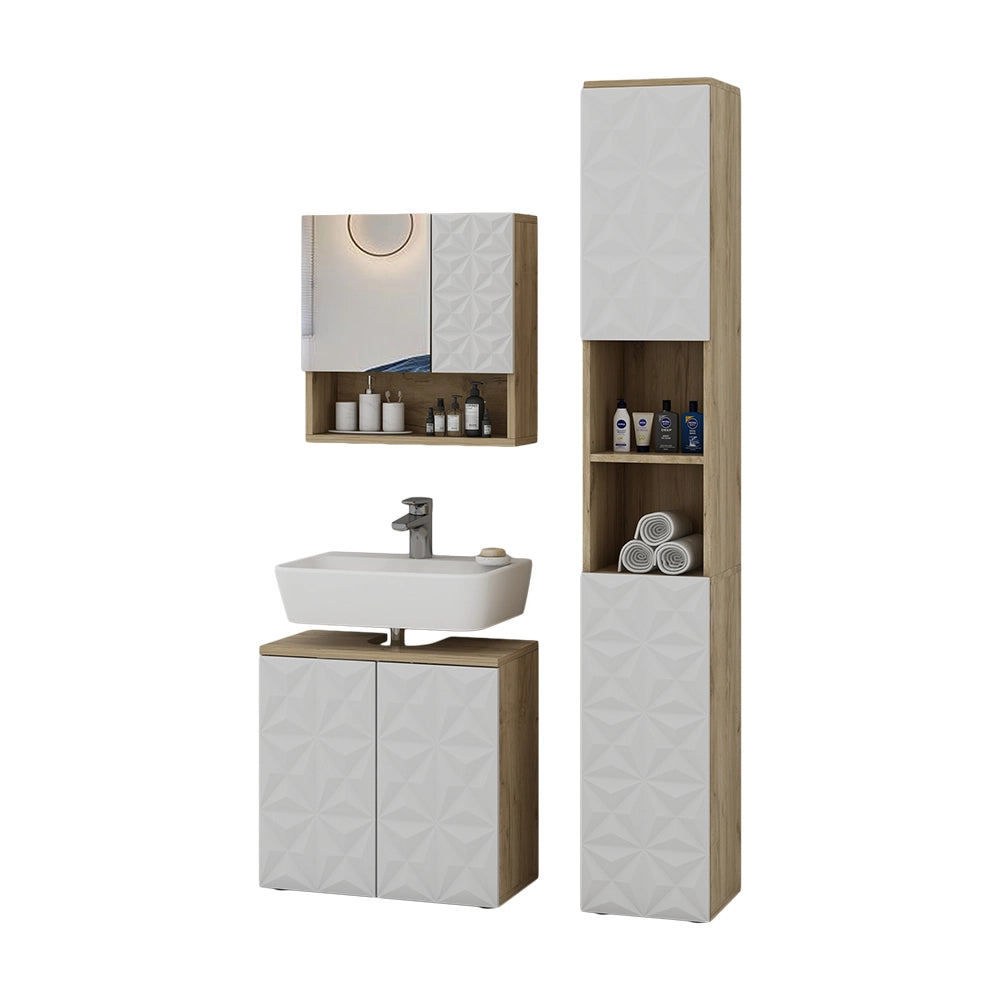 Vicco Set di mobili da bagno Bianco 3 parti, con colonna