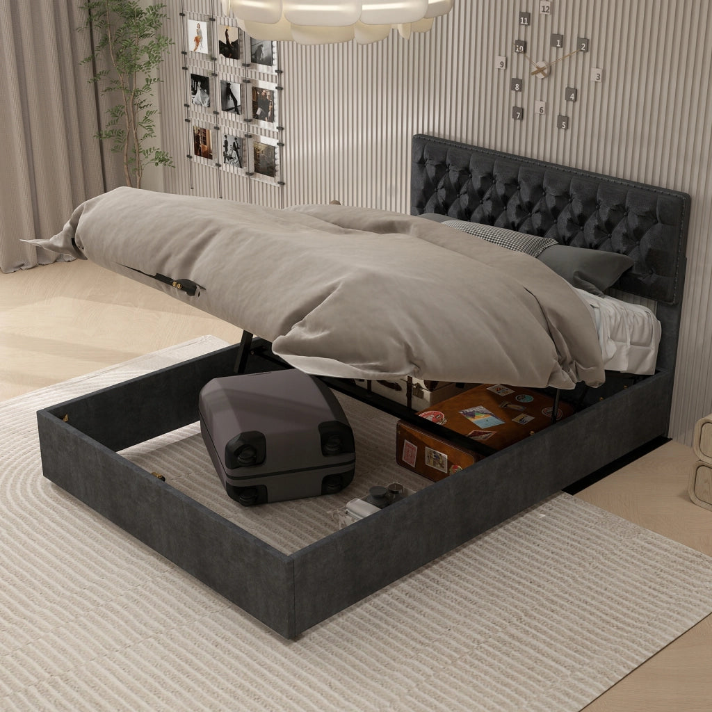 Letto imbottito 160x200 grigio - Xylo - con struttura sollevabile