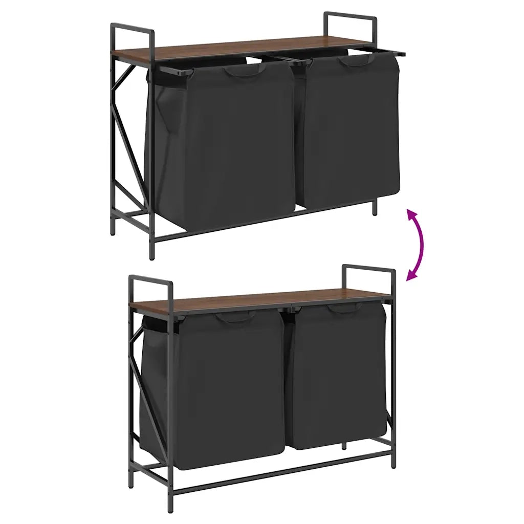 Cesto della Biancheria 2 Scomparti con Ripiano Rovere Marrone CFW8196067