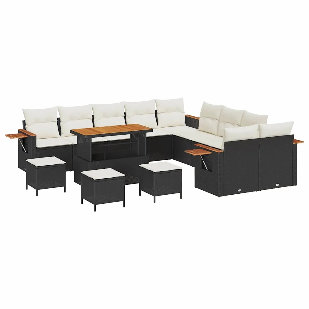 Set Divano da Giardino 18 pcs Nero e Crema polyrattan