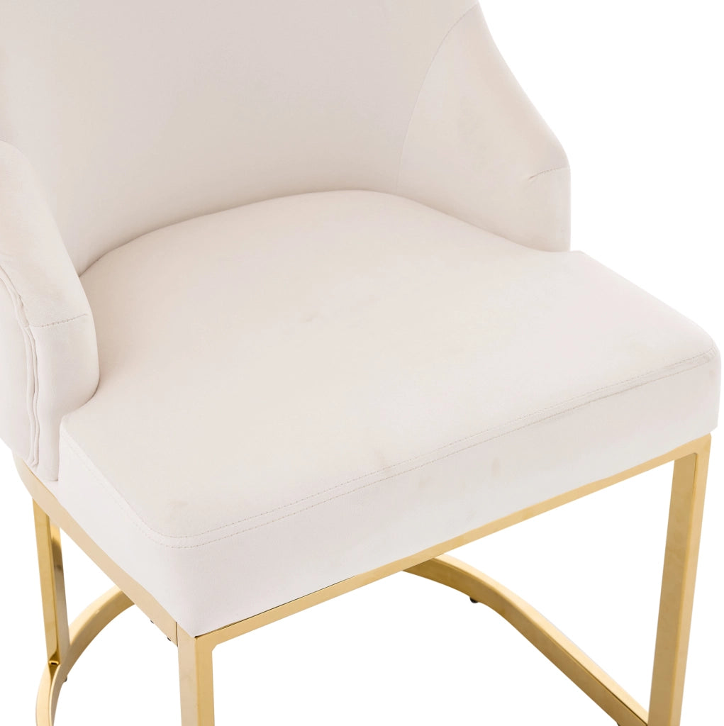 Set di 2 sedie da pranzo in velluto beige e oro; schienale trapuntato; gambe in metallo