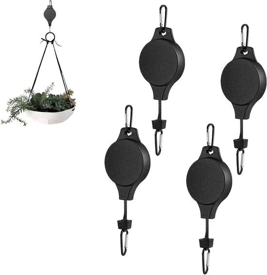 Hanger per piante, attacco per fiori, gru per piante, corda a rullo, avvolgimento a luce, sollevamento piante, piante appese, vasi di fiori, gabbie per uccelli (nero)