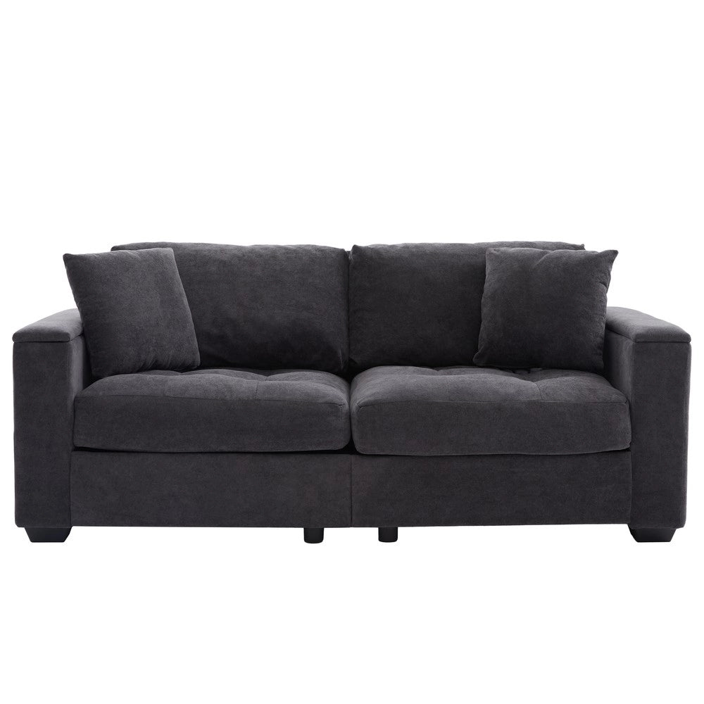 Divano 2 posti contenitore ¨C Minimal ¨C grigio scuro tessuto imbottito con cuscini 180cm