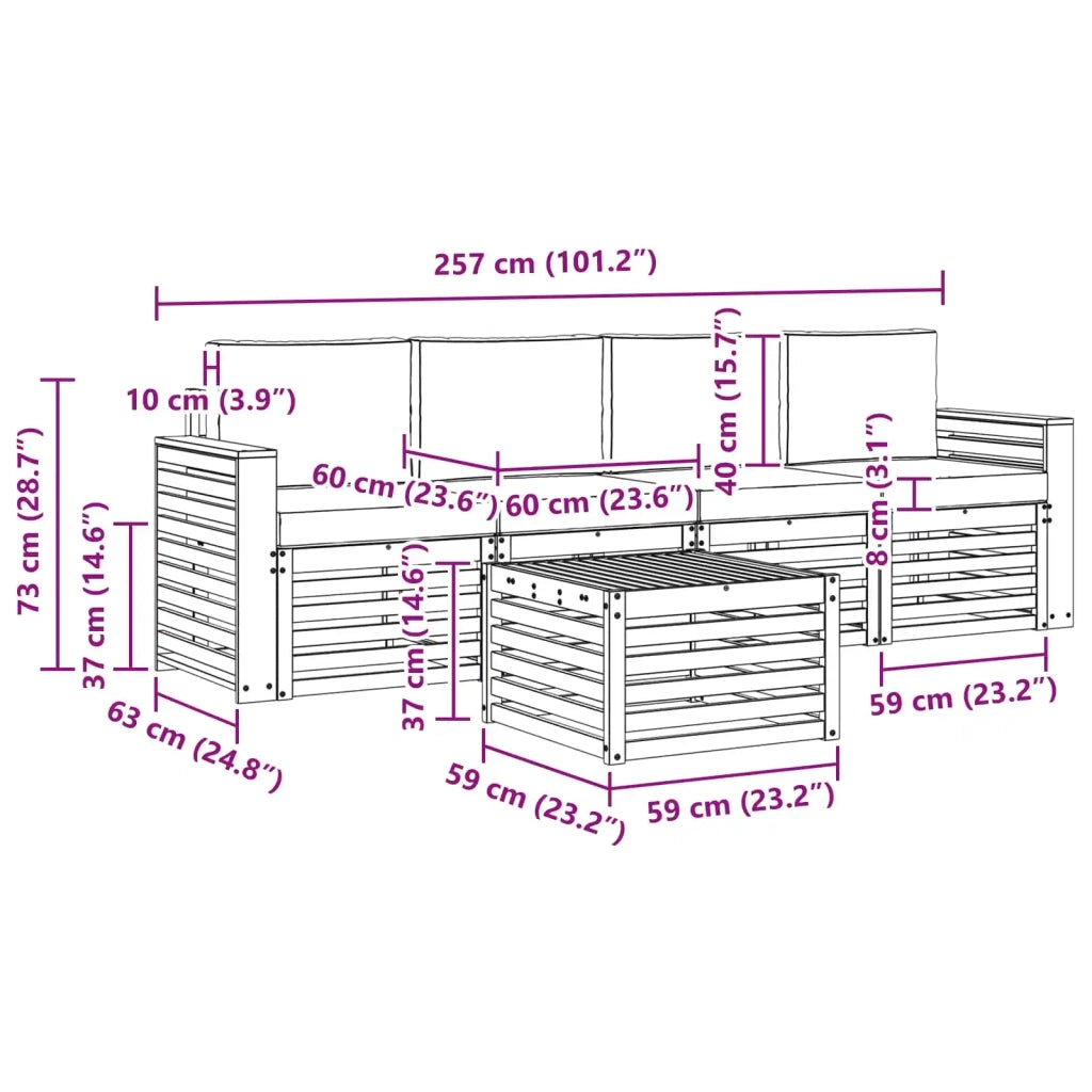 Set divani 5 pcs Naturale e Crema Legno di Acacia Massello 3374335