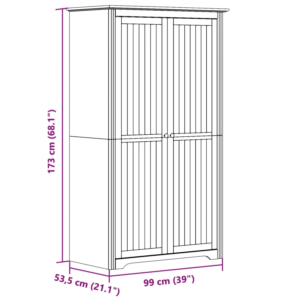 Armadio BODO 99x53,5x173 cm in Legno Massello di Pino Grigio 355061