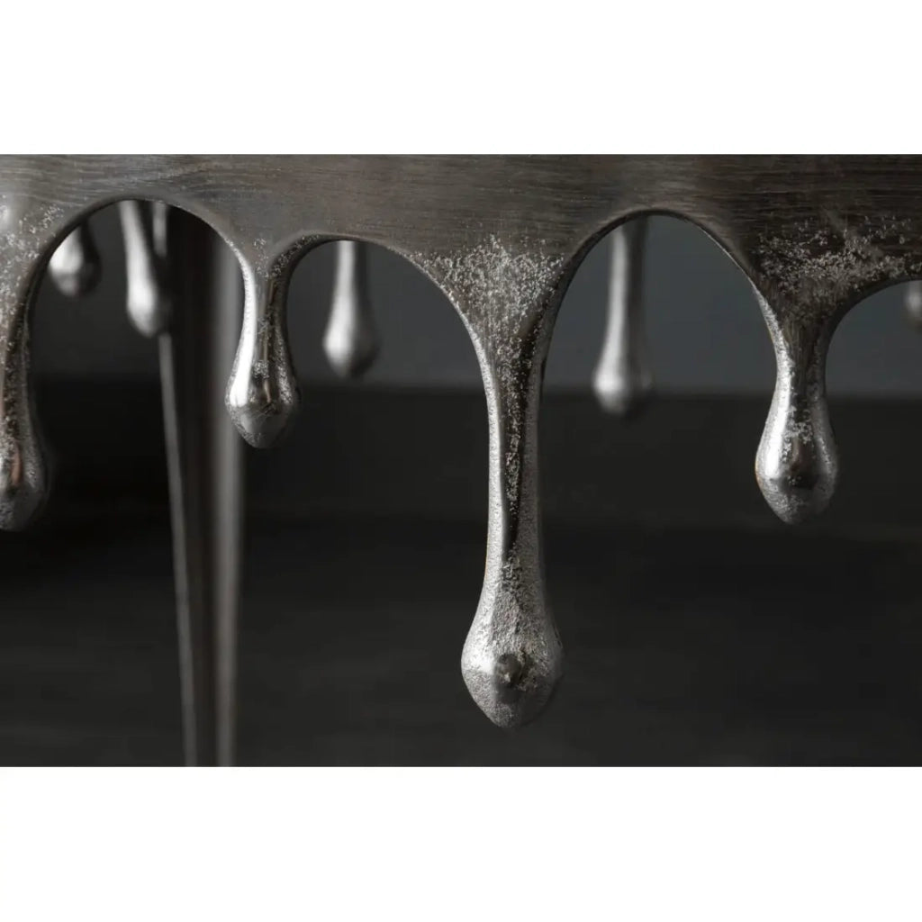 Tavolino basso LAGUNA 46 cm argento effetto metallo fuso design contemporaneo