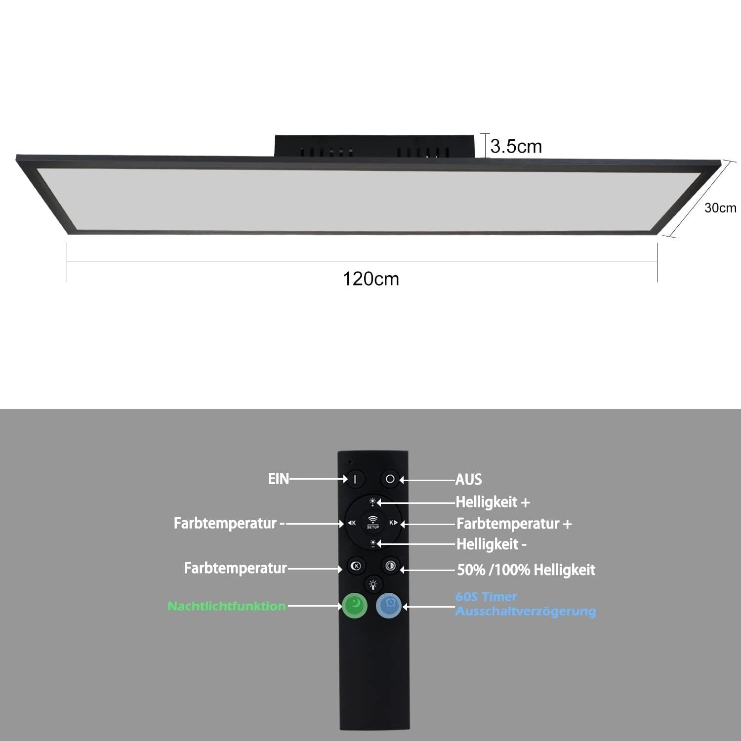 ZMH Lampada da soffitto plafoniera LED dimmerabile 120 cm telecomando
