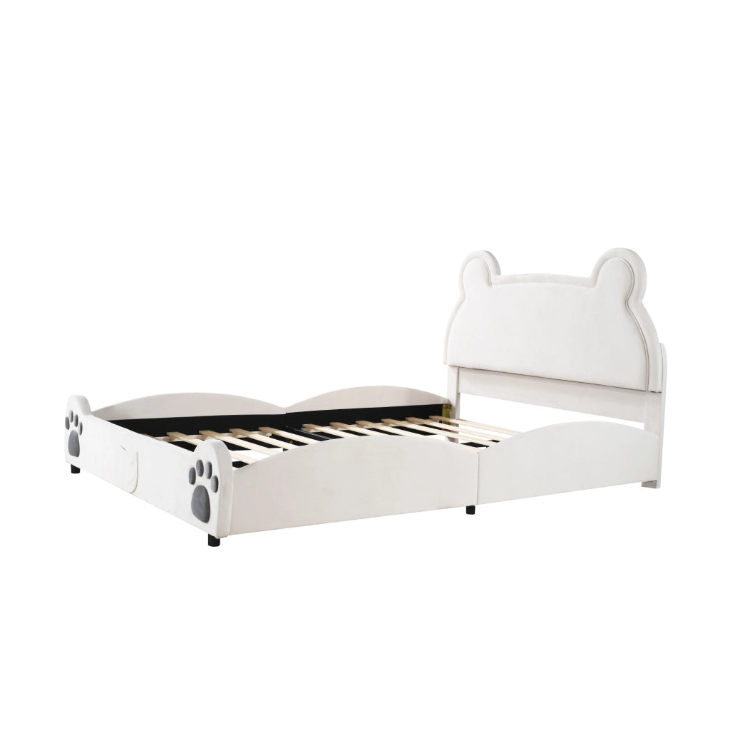 Letto imbottito per bambini a forma di orso; 140 x 200 cm; velluto bianco