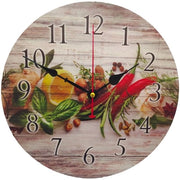 Orologio da Parete per Cucina Stile Antico Nostalgico Rurale Casa di Campagna Cristallo senza Suono di Tacco Ora Cucina 30CM / 12 pollici (Erbette con Peperoncino)