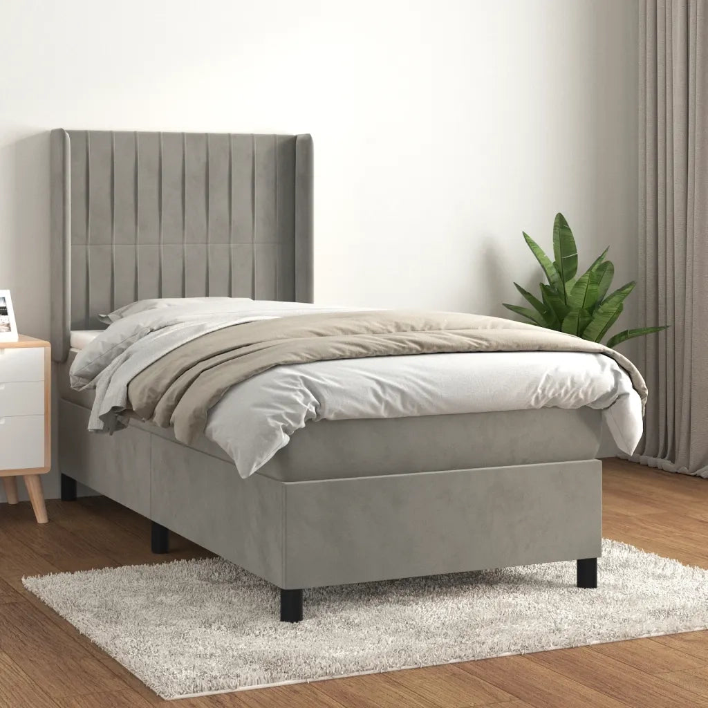 Giroletto a Molle con Materasso Grigio Chiaro 90x200 cm Velluto 3132777