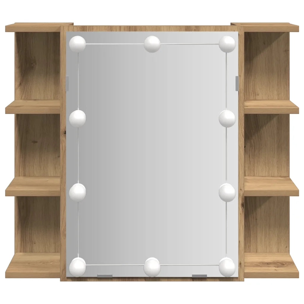 Mobile a Specchio con LED Rovere Artigianale 70x16,5x60 cm 857004