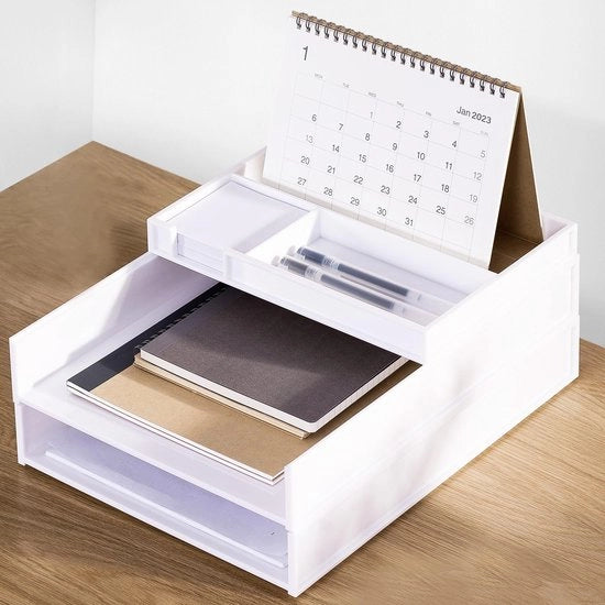 Borsa per documenti A4, 3 strati, contenitore per documenti bianco per scrivania, organizzazione ufficio, contenitore per carta A4, cassetta per archiviazione per scrivania e scuola