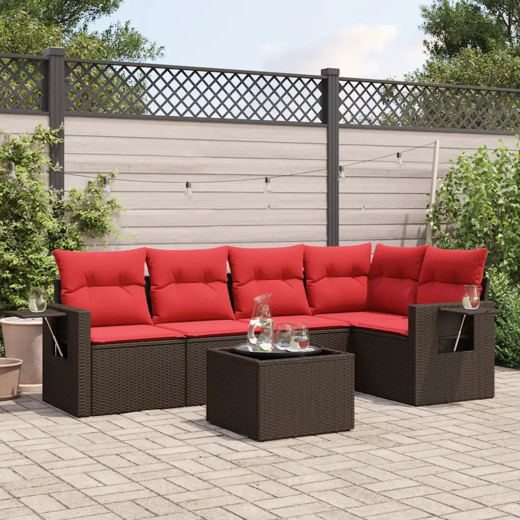 Set Divani da Giardino 6 pz con Cuscini Marrone in Polyrattan 3220143