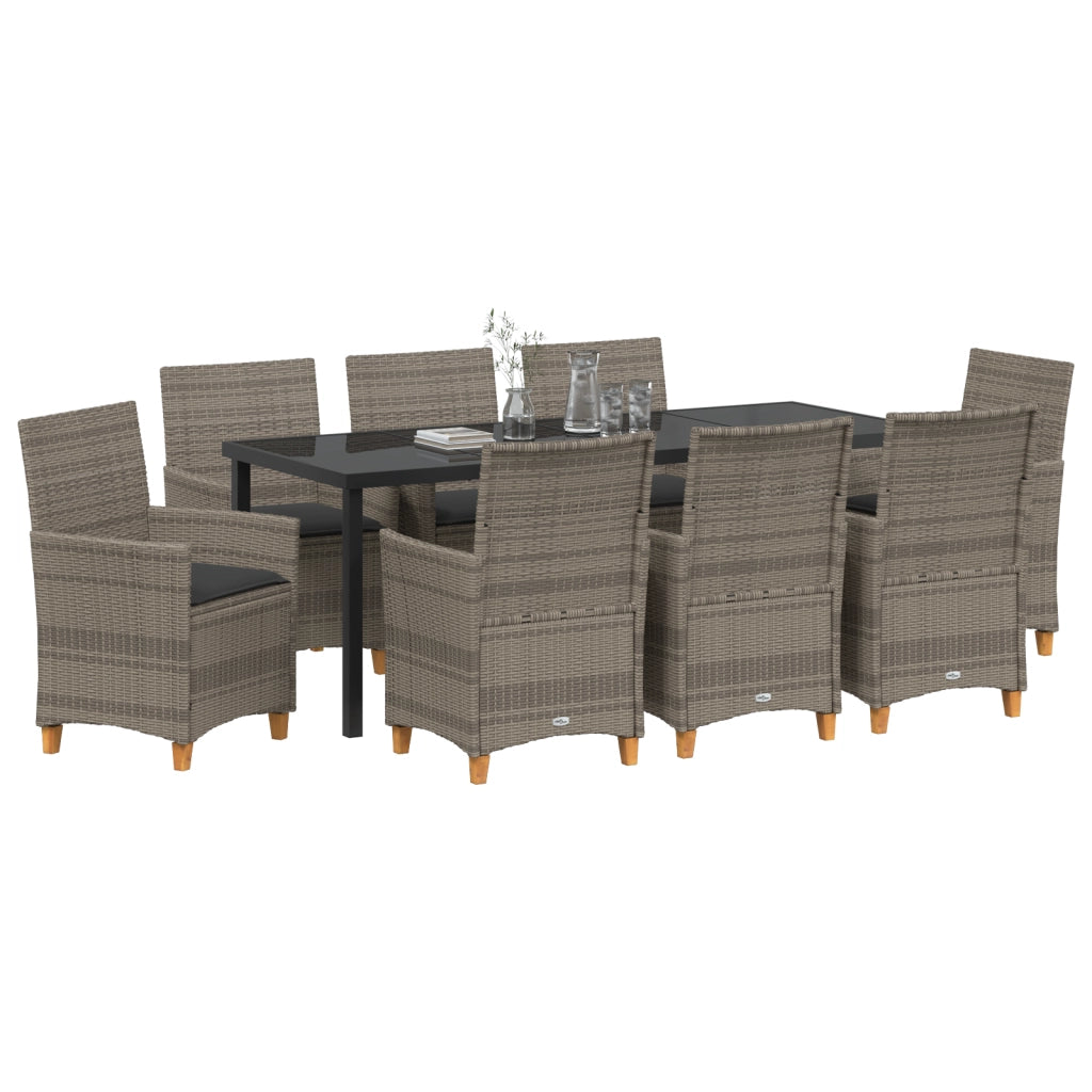 Set da Pranzo da Giardino in 9 Pezzi con Cuscini Grigio Polyrattan