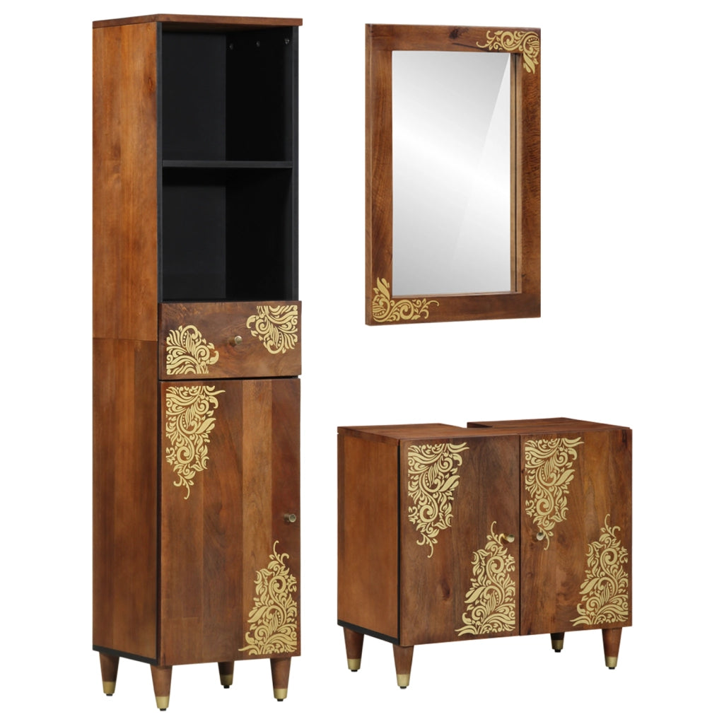Set di Mobili da Bagno  3 Pezzi Legno Massello di Mango Grezzo
