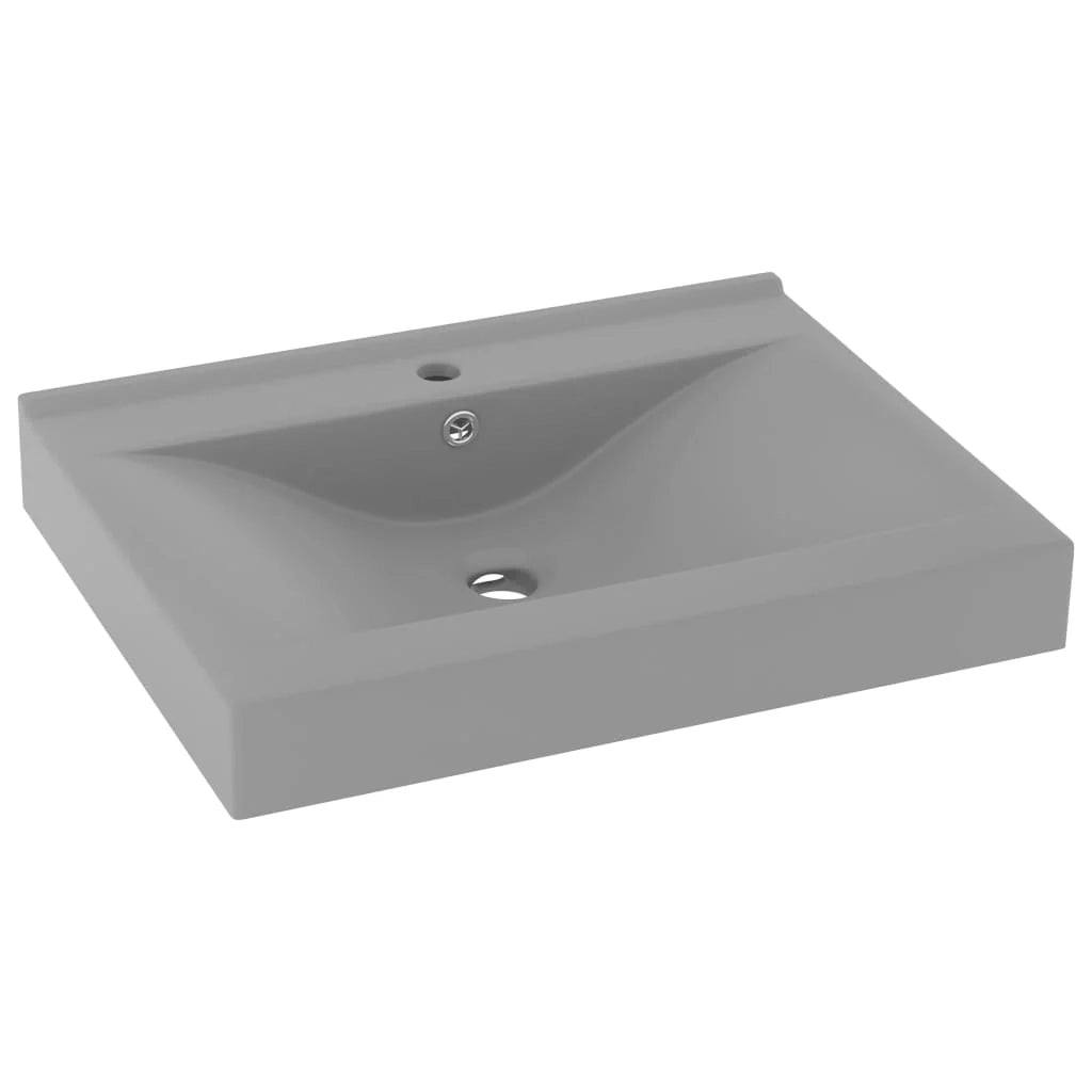 Lavabo con foro per rubinetto lavabo da appoggio lavabo per bagno cucina arredamento 60 x 46 cm ceramica grigio chiaro opaco 02_0002768