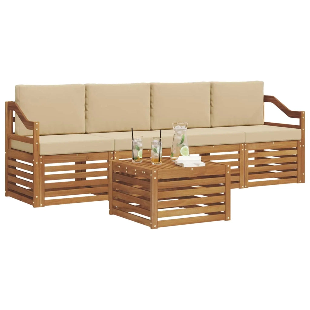 Set di divani da esterno con cuscino 5 pcs Naturale e Beige