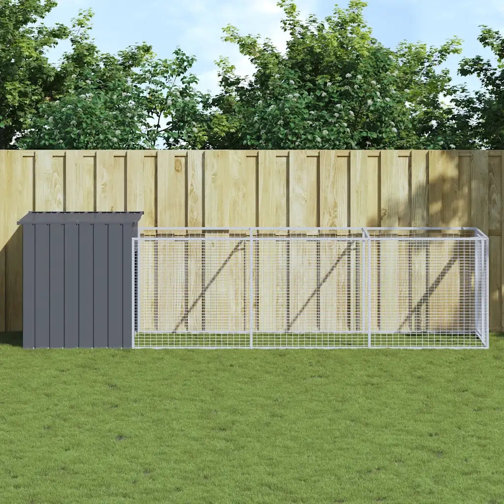 Casetta Cani con Corsa Antracite 110x405x110 cm Acciaio Zincato 3189079