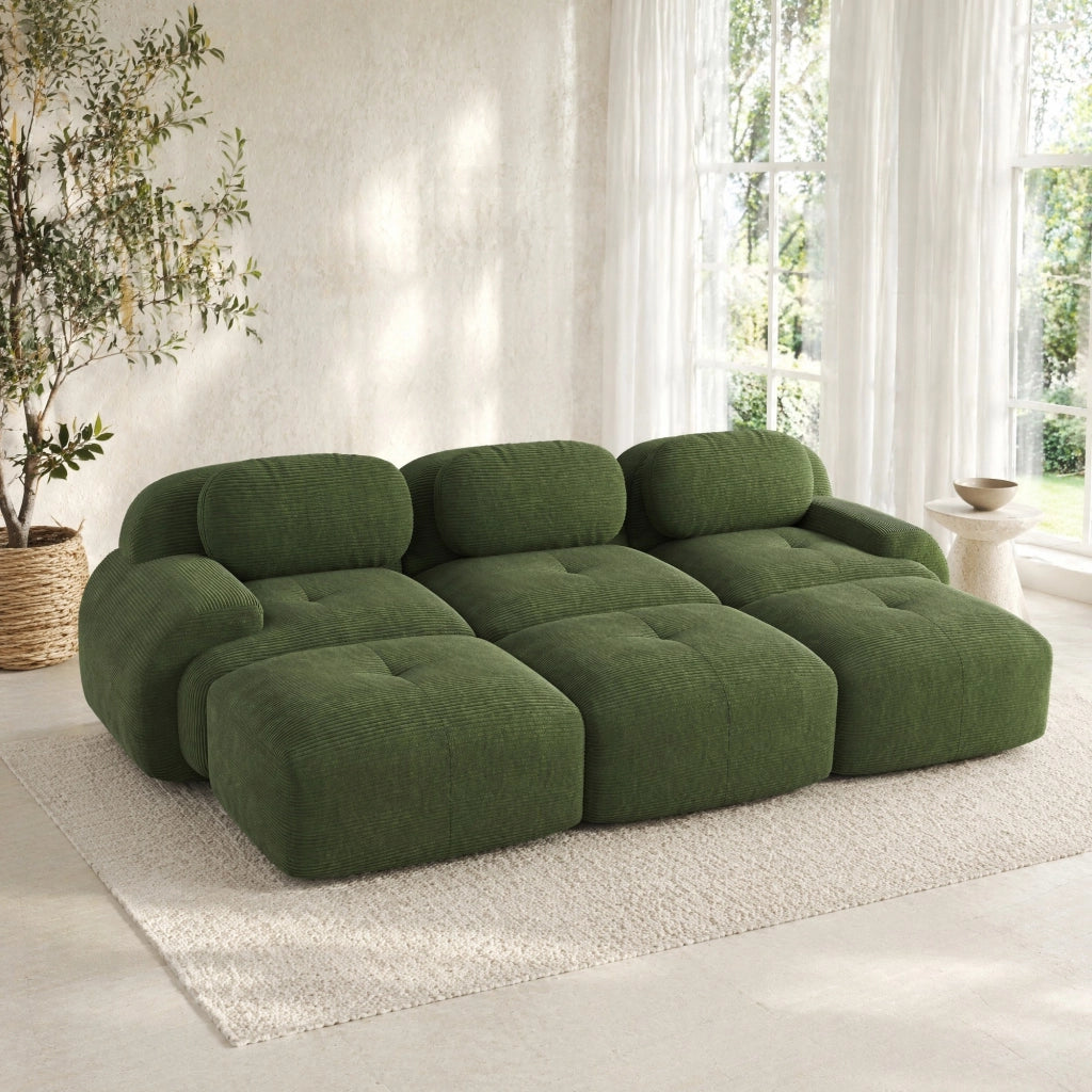 Divano angolare modulare in corduroy; 298x178x70 cm; verde