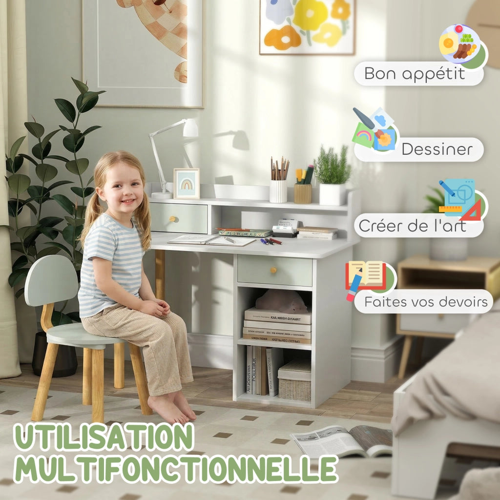 Scrivania per bambini con sedia e scaffale ¨C zephmum ¨C verde, legno, 85x48x73 cm