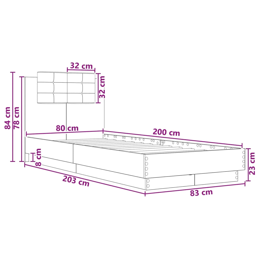 Letto con LED Legno antico 80 x 200 cm Legno ingegnerizzato 3429664