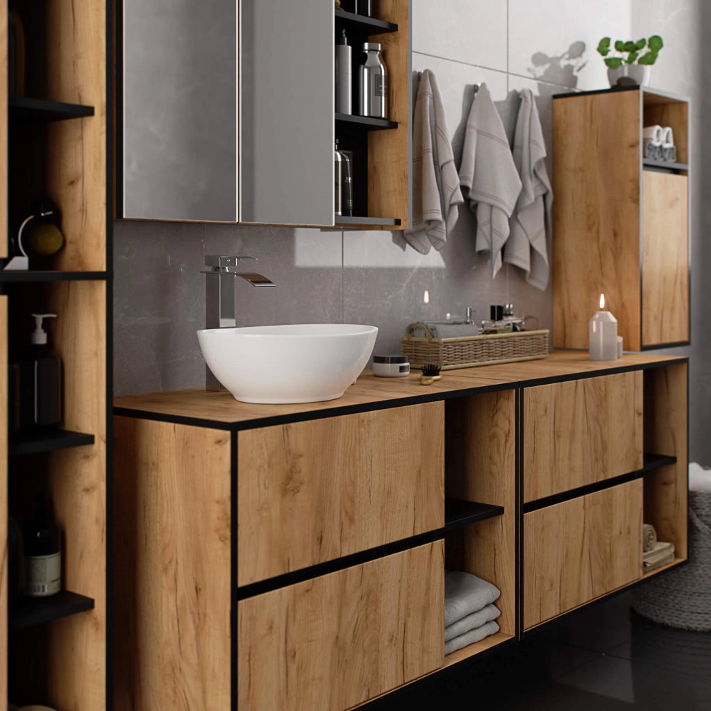 Mobile bagno senza lavabo VAMI sospeso Rovere Craft, Nero 90 cm 2 cassetti 90x45,5x60 cm