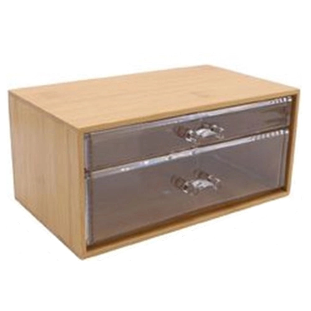 Trade Shop - Porta Gioielli Cosmetici Con 2 Cassetti Forme Diverse Organizer Legno 24.3x15.3x11cm 10831 -