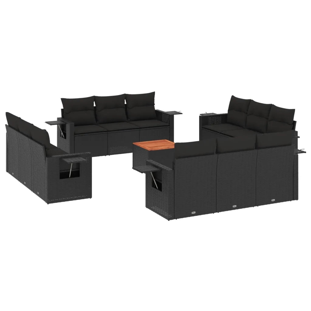 Set Divani da Giardino 13pz con Cuscini Nero in Polyrattan 3224494