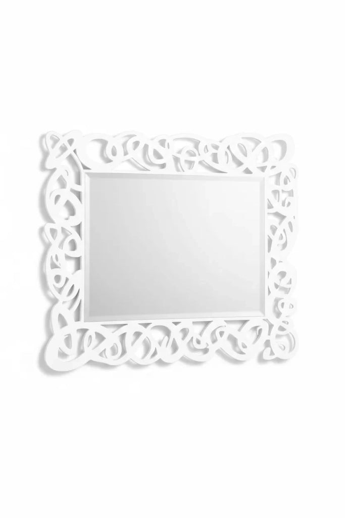 Specchiera rettangolare sagomata legno shabby bianco 115x88x1 - Mobili 2G