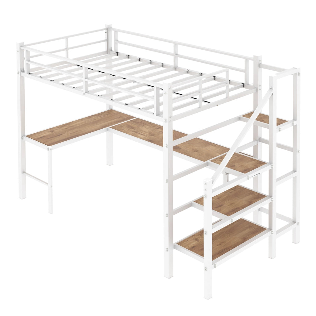 LETTO a soppalco con scrivania a L 197x98x175,5 cm in ferro bianco