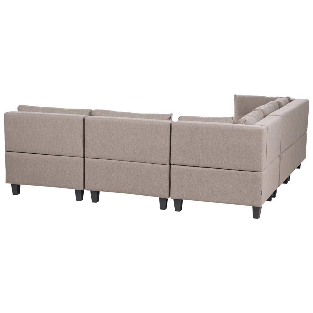 Divano componibile a 5 posti imbottito in tessuto marrone gambe nere lato destro stile moderno