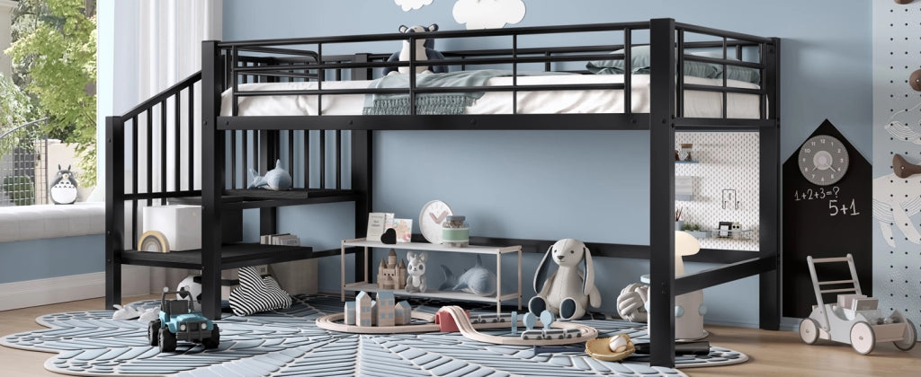 LETTO A CASTELLO ALTO 90x200 cm con scala contenitore, nero