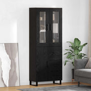 Credenza 2 pcs Rovere Nero Legno Stratificato e Vetro 3416134