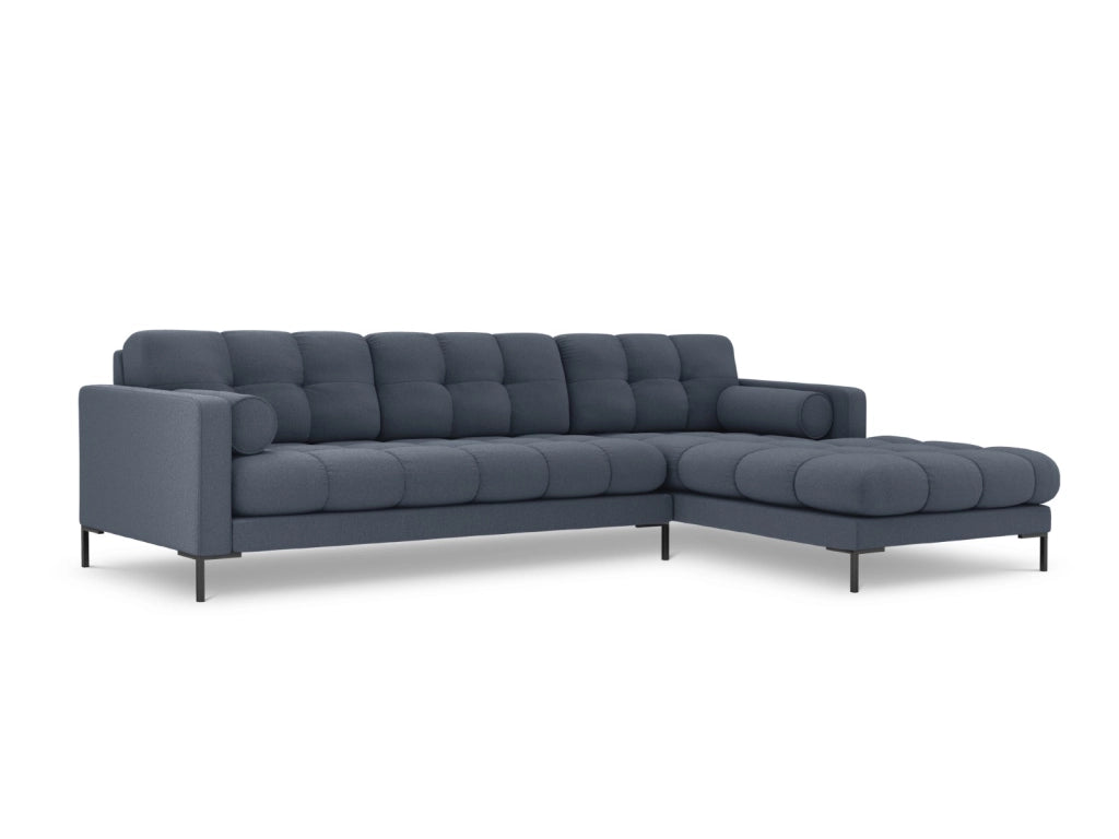 Cosmopolitan Design - Divano angolare destro "Bali" 5 posti in tessuto strutturato blu scuro 