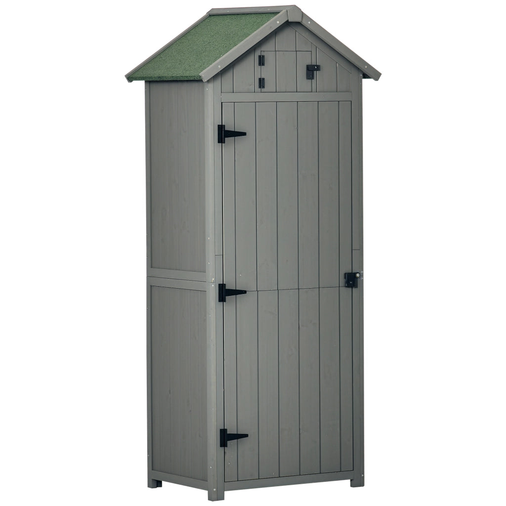 Armadio da giardino in legno con 3 ripiani e 2 porte ¨C zephmum ¨C grigio 77x54x179 cm