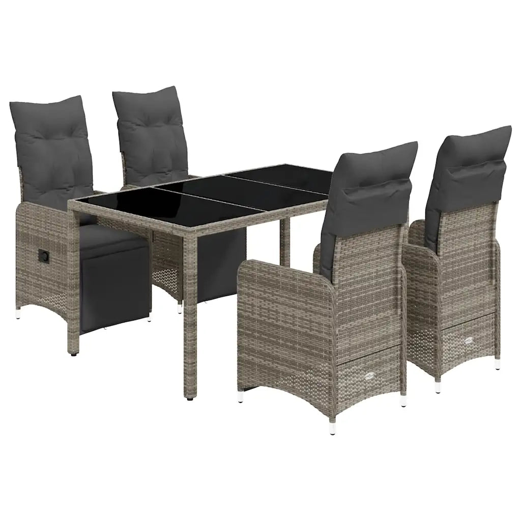 Set BistrÃ² da Giardino 5 pz con Cuscini in Polyrattan Grigio