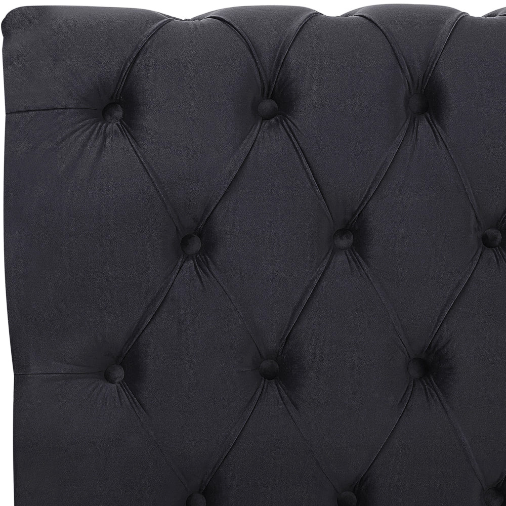 Letto rivestimento in velluto Nero Gambe in legno Nero 180 x 200 cm abbottonato Glam