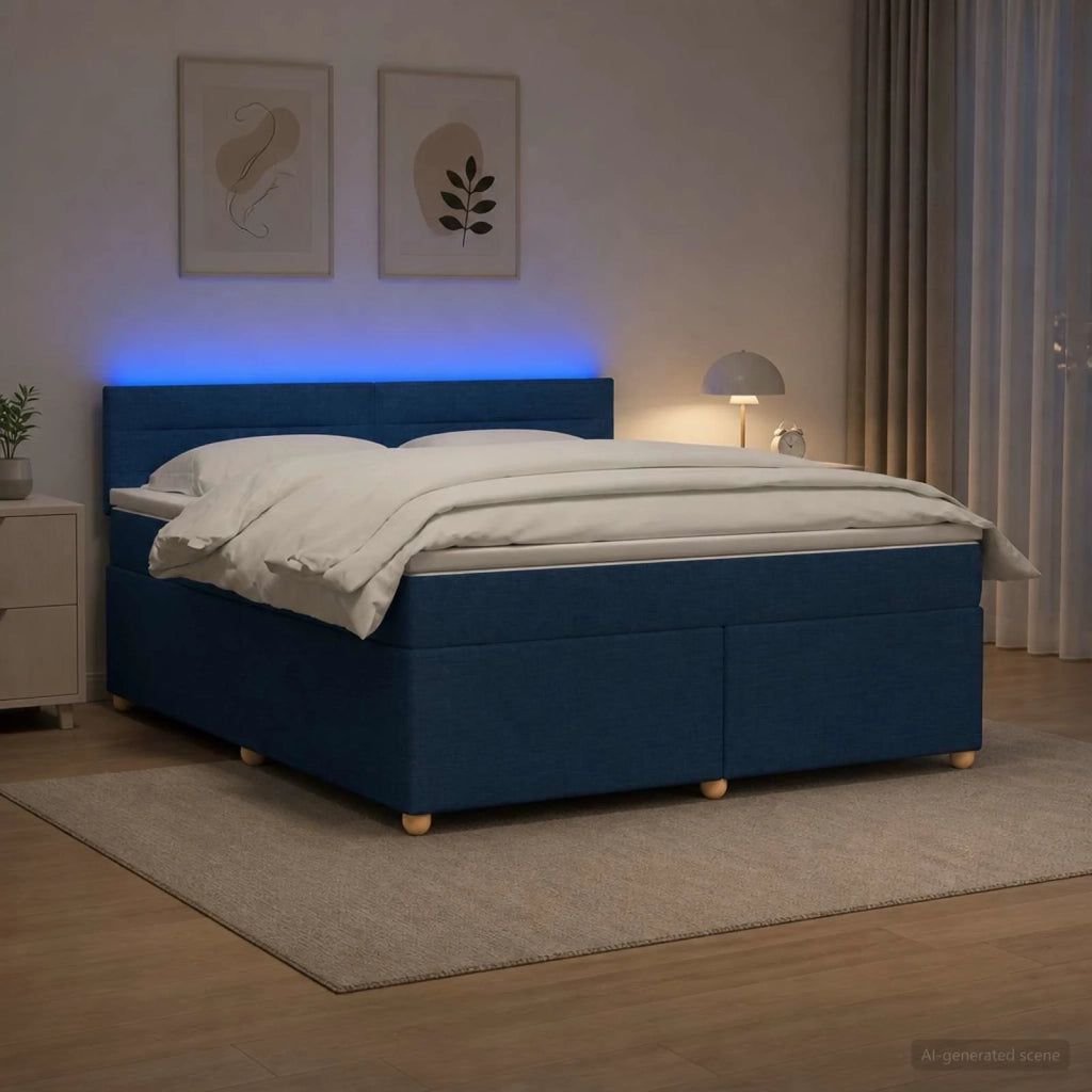 Letto box spring con materasso Blu 160 x 200 cm Tessuto 3452456