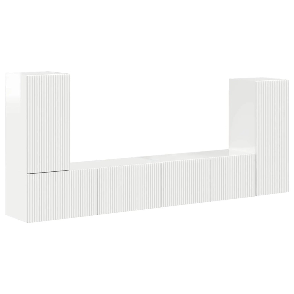 Set mobile TV 4 pcs Bianco Lucido Legno multistrato