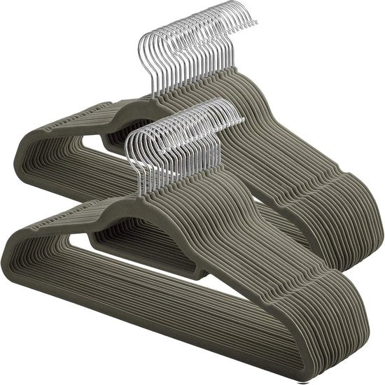 Hanger per abiti fluo 06 cm spessore superficie antiscivolo con due fori 360 gradi ruotabile gancio grigio 50 pezzi - alta qualità robusto CRF50V - conservazione e organizzazione di abiti