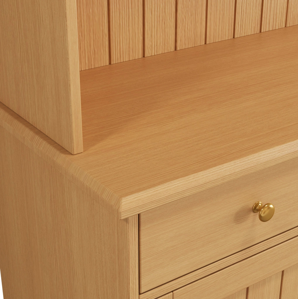 Credenza buffet alta 120x40x191 cm in legno naturale con ante in vetro; prese USB e schuko