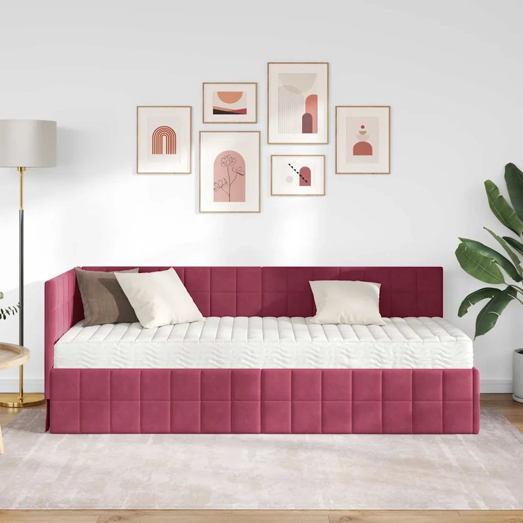 Struttura Letto Angolare con Materasso 2 pcs Verde Velluto 3393922