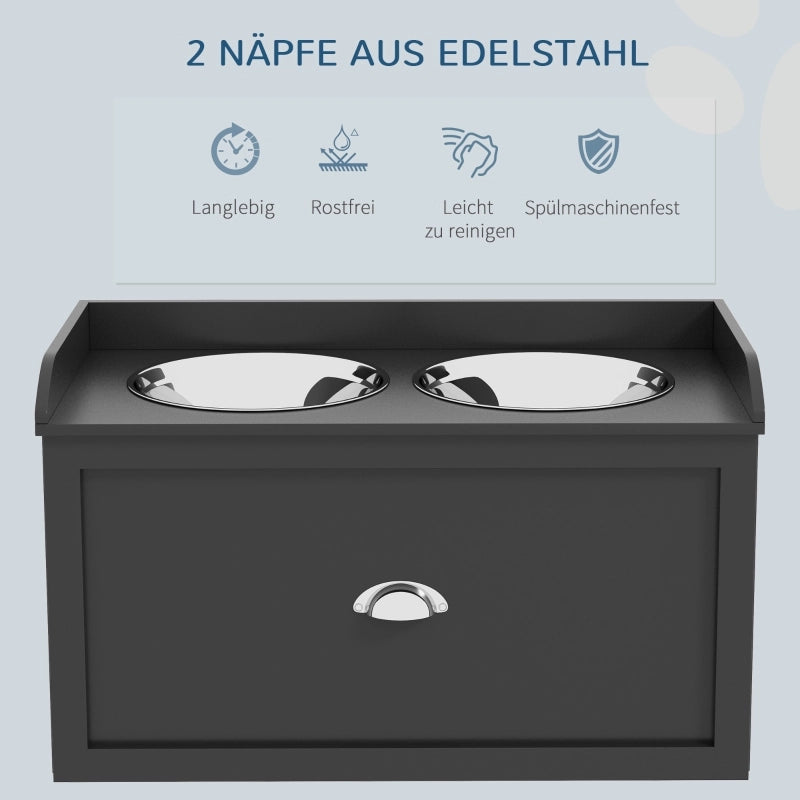 CIOTOLA RIALZATA PER CANI 60x30x36 cm Nero Acciaio Inox con cassetto