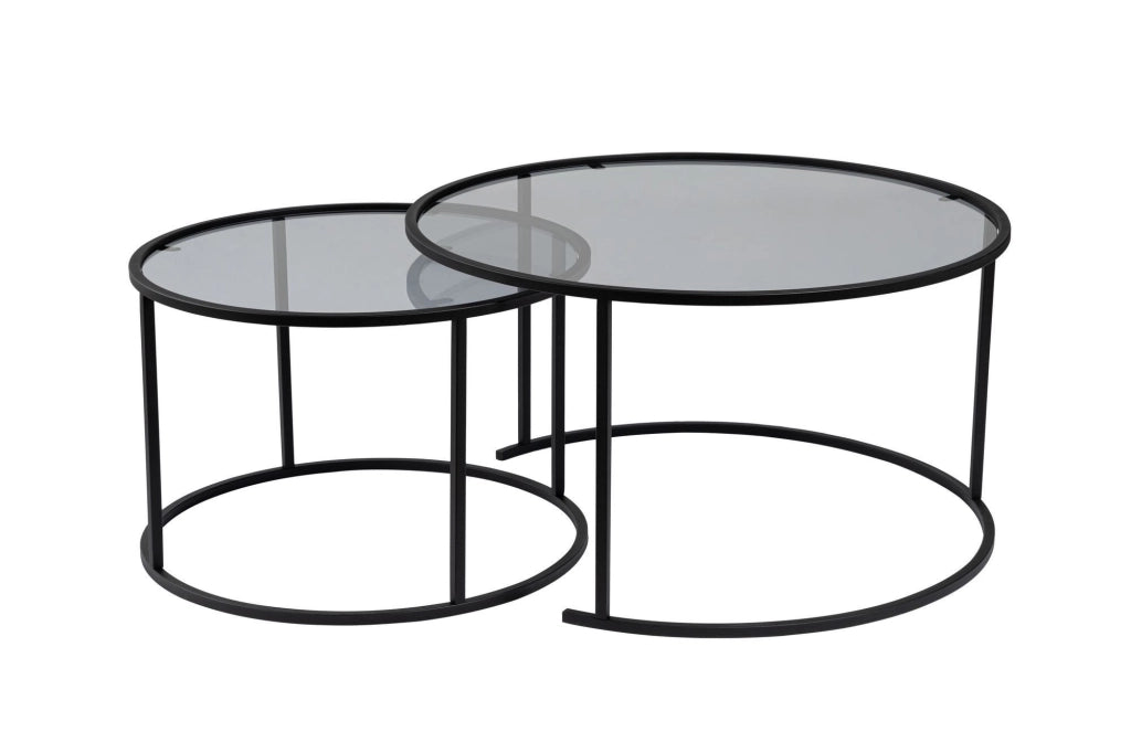 Set di 2 tavolini in metallo "Aurum" - 80 x 80 x 43 cm - Nero Grigio