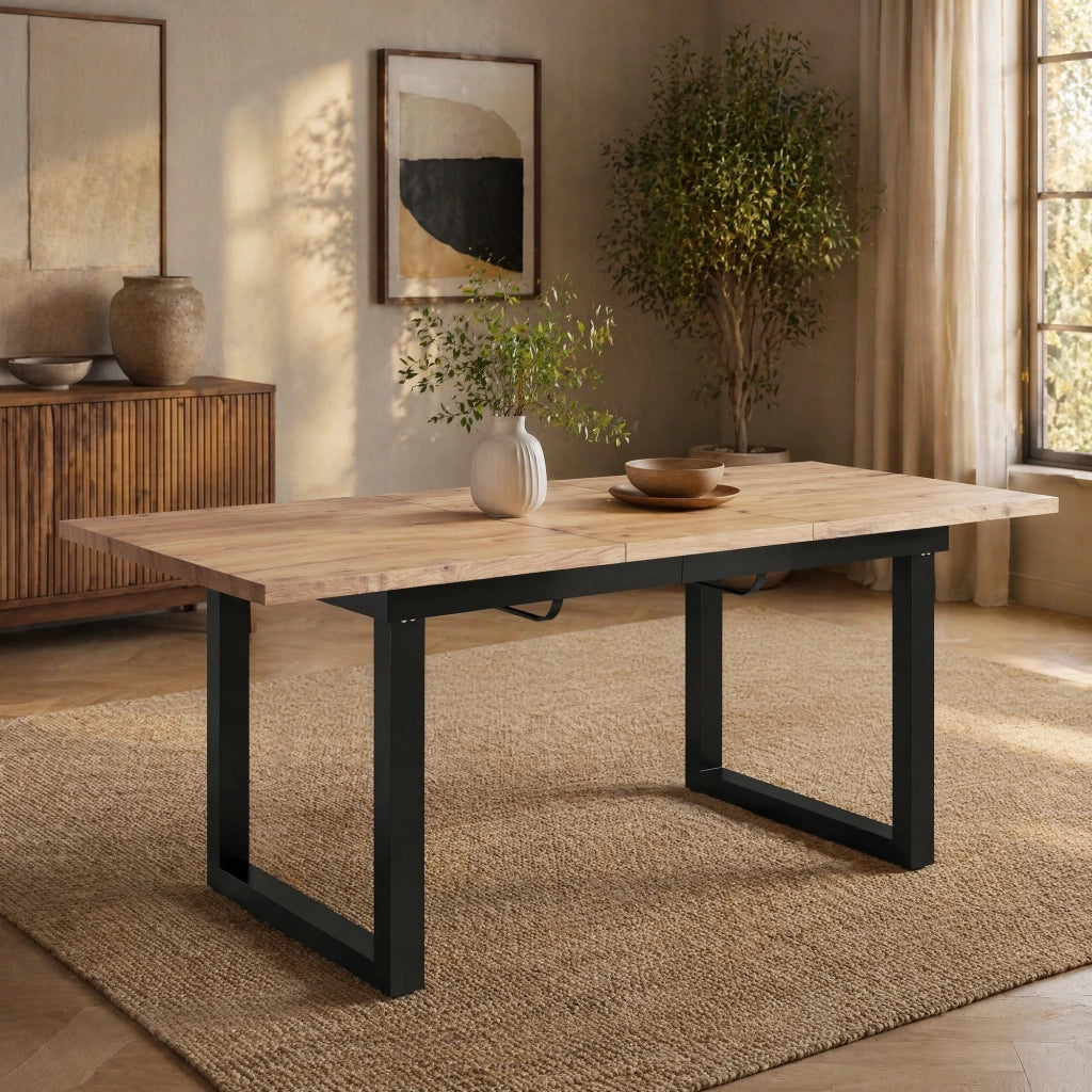 TAVOLO DA PRANZO ALLUNGABILE 140/180 x 80 x 75 cm MDF Nero/Naturale