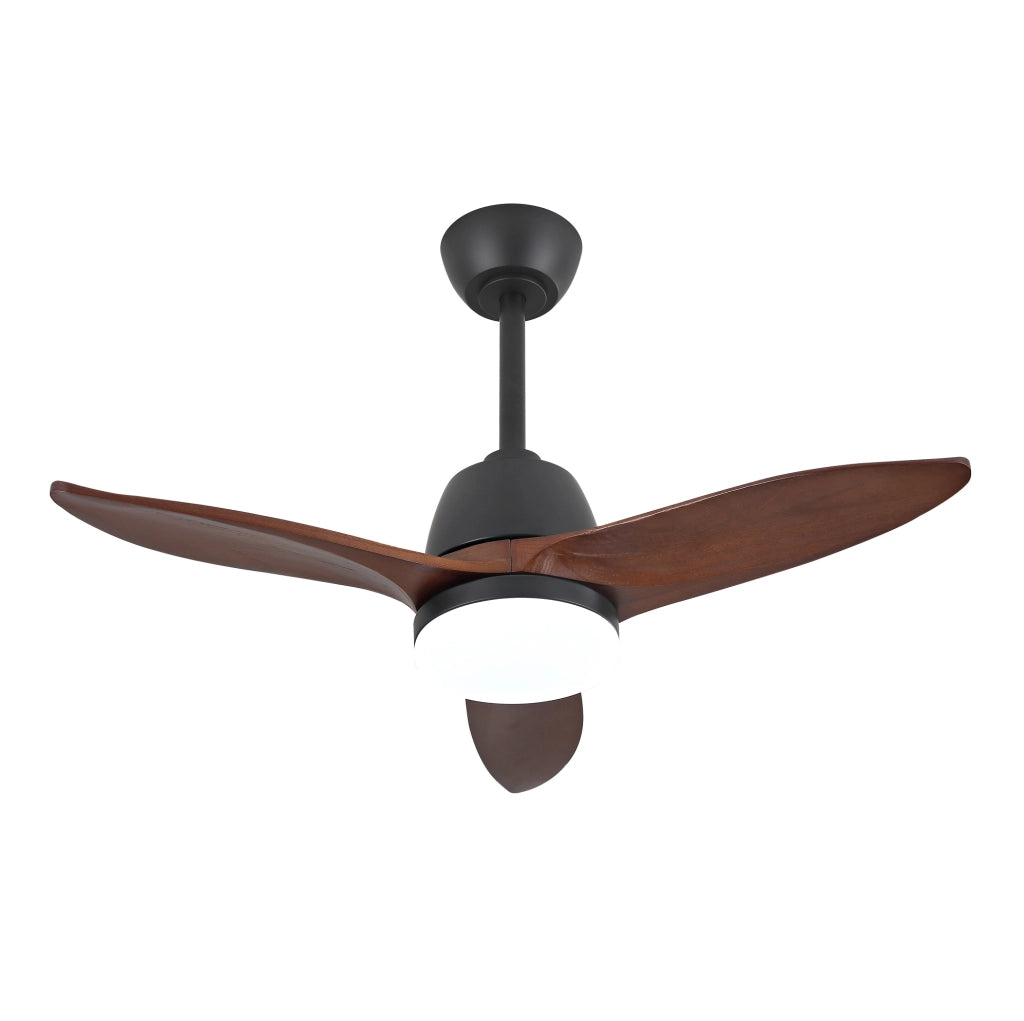 Ventilatore da soffitto moderno 36 pollici con LED; 3 pale in legno massello; nero e noce scuro