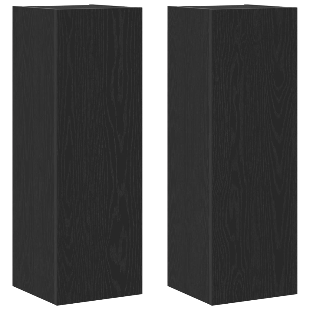 Armadietti TV a muro 2 pz in Nero Rovere 30,5x30x90 cm in Legno ingegnerizzato