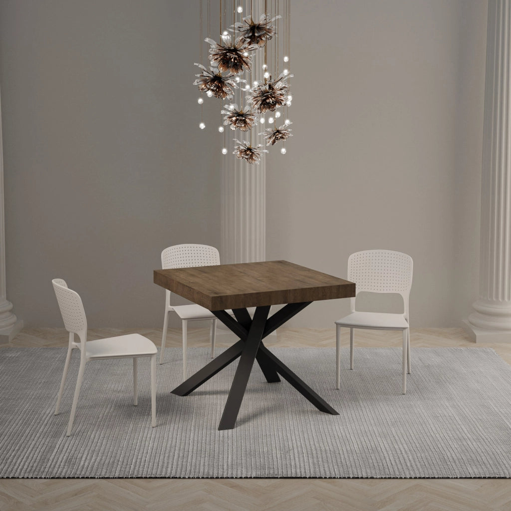 Tavolo allungabile 90x90/194 cm Clerko Noce gambe Antracite