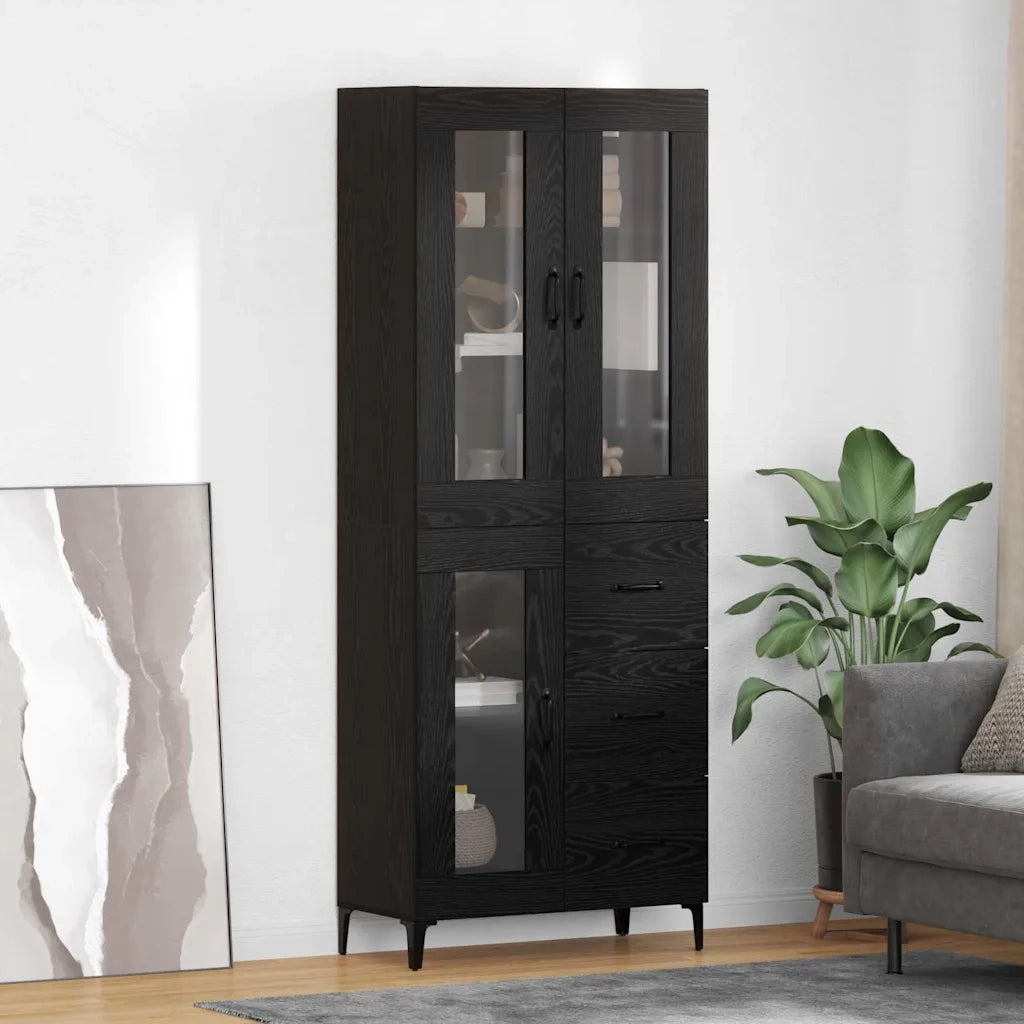 Credenza-Buffet-Armadio da cucina Rovere Nero 69,5 x 34 x 180 cm Legno multistrato 847360