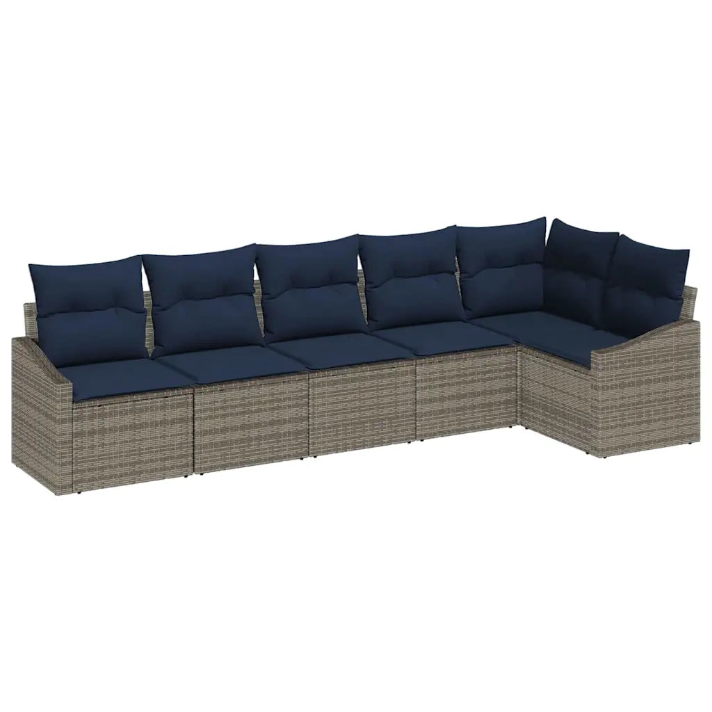 Set Divano da Giardino 6 pcs Grigio e Blu Navy polyrattan